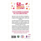 La quatrième de couverture du livre « 50 Questions pour tout savoir sur ton INTIMITÉ », présentant un texte de présentation informatif sur fond blanc agrémenté de petites illustrations colorées, avec le prix, l'ISBN et les logos d'édition en bas.
