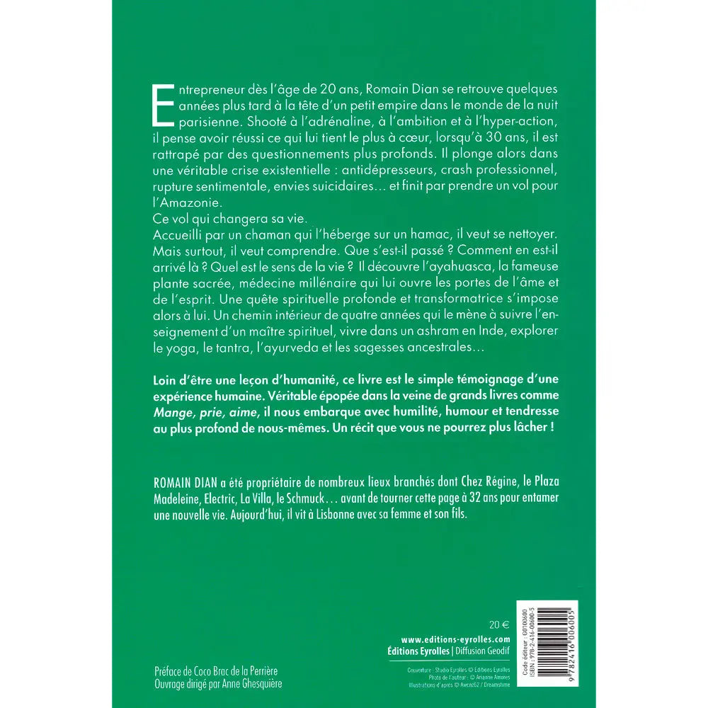Quatrième de couverture du livre "Humain" de Romain Dian avec résumé, biographie de l'auteur, prix de 20 € et code ISBN.