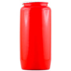 Une bougie de sanctuaire rouge (bougie de neuvaine) de forme cylindrique, conçue pour une combustion longue durée, présentée sur un fond blanc.