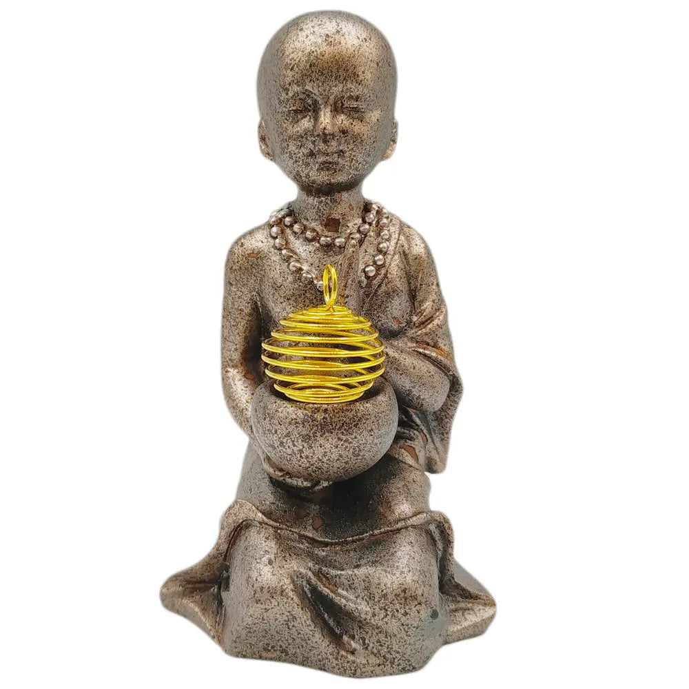 Pendentif spirale doré, aussi appelé boule ressort ou cage spirale, en métal pour pierre roulée.