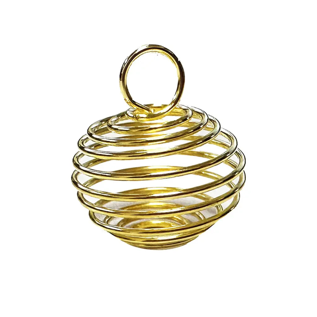 Pendentif spirale doré, également appelé boule ressort ou cage spirale, en métal pour insérer une pierre roulée.