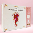 Coffret divination & intuition Omsaé avec pendule quartz rose, bougie, palo santo et planches beiges.