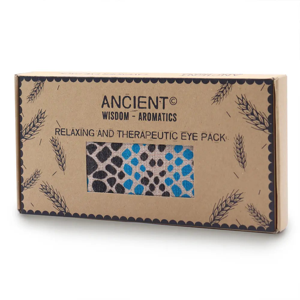 Boîte de coussin de détente yeux motif serpent bleu avec fenêtre laissant voir le tissu en lin.