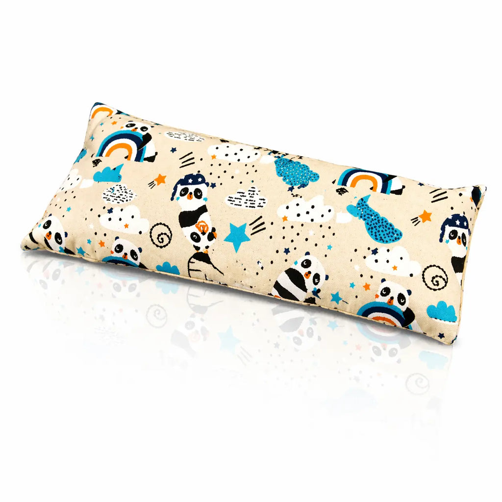 Oreiller à mémoire de forme pour enfant aux motifs mignons de pandas et d'arcs-en-ciel.