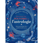 Livre Découvrir les pouvoirs de l'astrologie par Theresa Cheung sur fond bleu nuit avec signes du zodiaque.