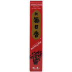 Boîte rouge d'encens japonais Morning Star parfum Santal de Nippon Kodo, contenant 50 bâtonnets et un support.