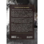 Quatrième de couverture du livre "Fumigations Sacrées" avec résumé complet, prix et code ISBN.