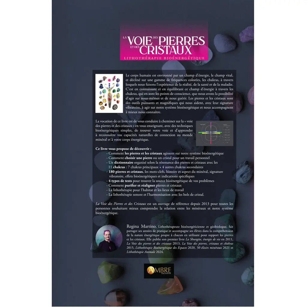 Quatrième de couverture du livre de Regina Martino détaillant le programme (chakras, purification, tests) et la biographie de l'autrice.