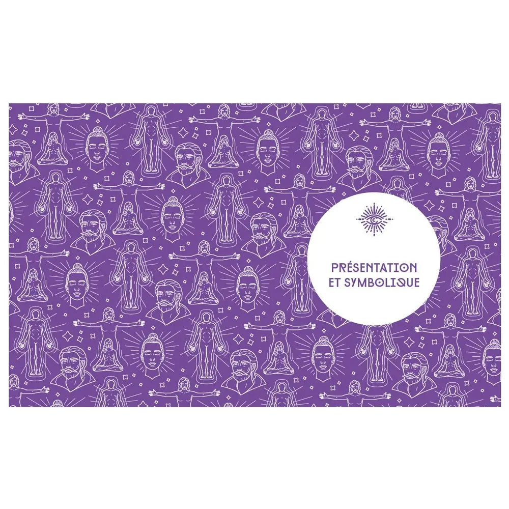 Page de titre de chapitre "Présentation et Symbolique" du livre Les Flammes Sacrées avec motifs ésotériques violets.