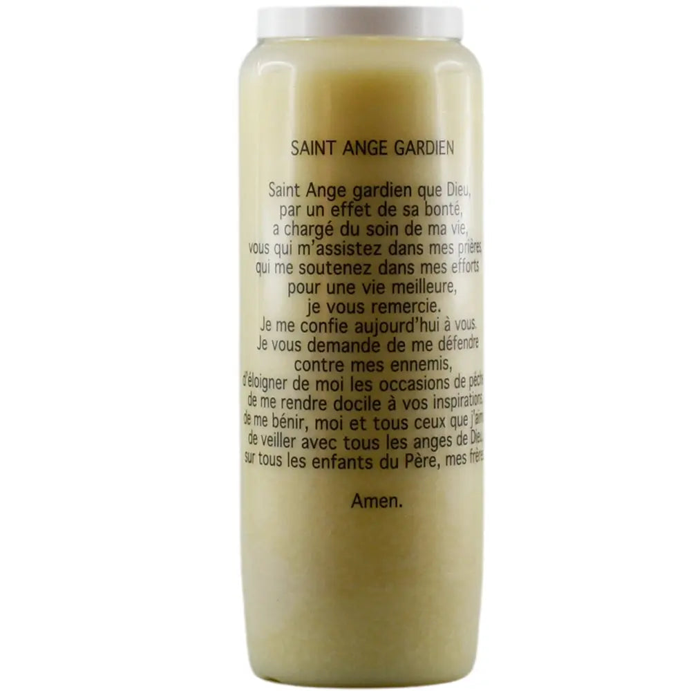 Neuvaine « Saint Ange Gardien » avec prière en français au verso, sur fond blanc.