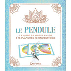 Couverture du coffret « Le Pendule » de Pierre d'Arzon (Éditions Grancher), illustrée d'une fleur de lotus et présentant le contenu : un livre, un pendule Kito argenté et 16 planches de radiesthésie.