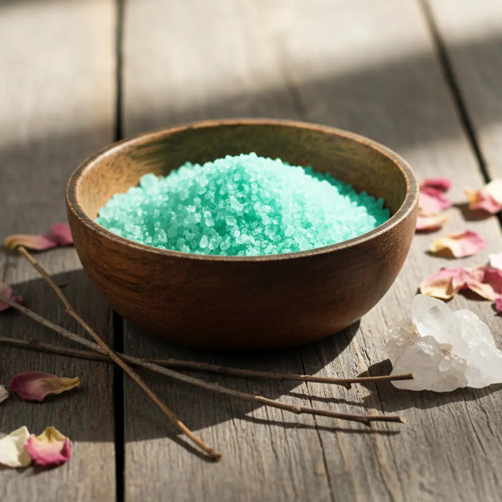 Bol de Granulés Sel Infusé - Jardin Secret de couleur vert turquoise pour rituel de nature mystique