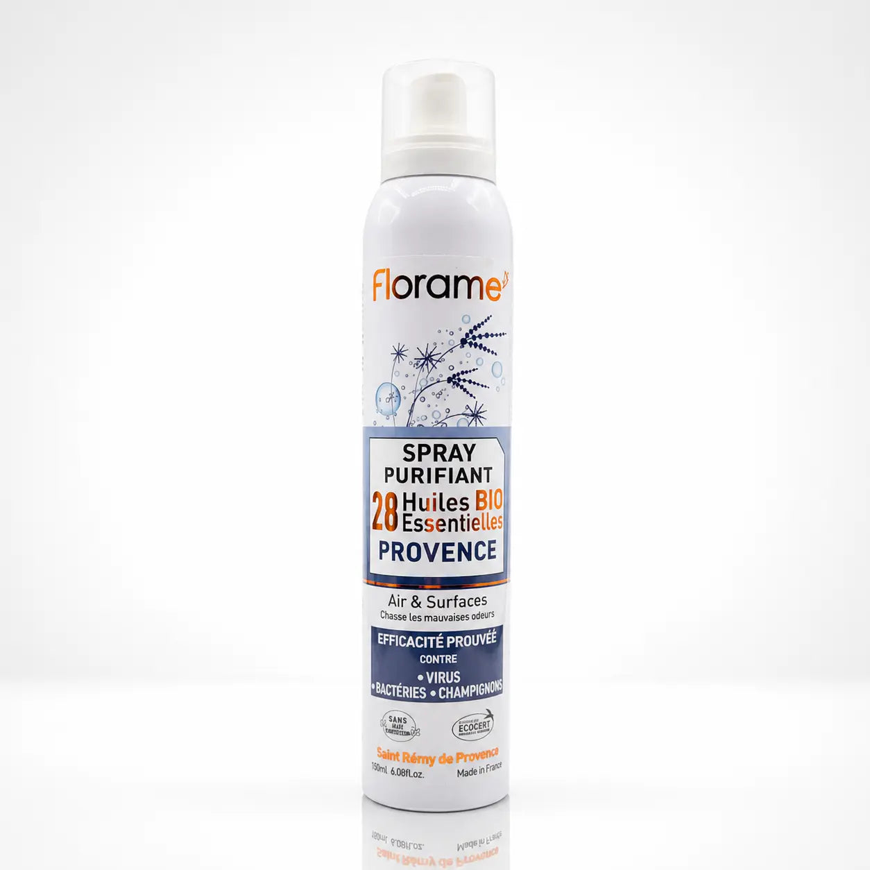 Spray purifiant Florame aux 28 huiles essentielles BIO Provence pour air et surfaces.