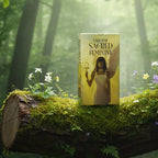 Boîte jaune dorée Tarot Of Sacred Feminine de Lo Scarabeo posée sur une souche, illustrée d'une déesse égyptienne ailée tenant un ankh.